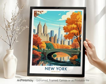 New York Central Park Travel Print, NYC Skyline Poster, Cityscape Wall Art, Modern City Wall Decor, Housewarming Gift