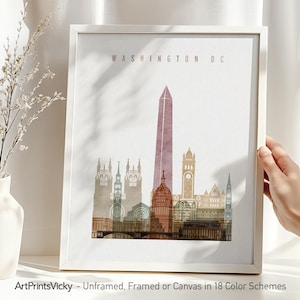 Washington DC Skyline Aquarell Kunstdruck: Reise Dekoration