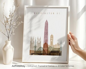 Washington DC art print, watercolor poster, Wall art, Washington DC skyline, travel decor, gift, city print, home decor | ArtPrintsVicky