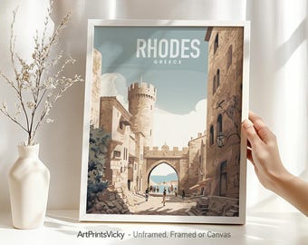 Rhodes Greece poster | Old town wall art travel print | Home and office decor | ArtPrintsVicky | ArtPrintsVicky