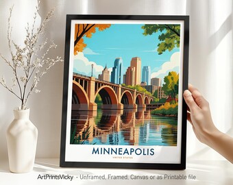 Minneapolis Travel Art Print - Minnesota, Minneapolis Skyline Poster, Wall hanging Cityscape Wall Art Decor, Housewarming Gift