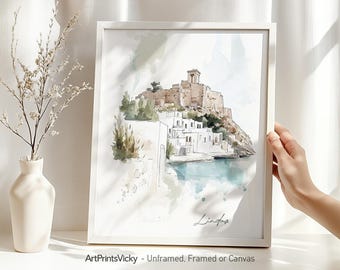 Lindos print drawing - Rhodes island | Lindos poster | Lindos Greece cityscape Illustration | ArtPrintsVicky