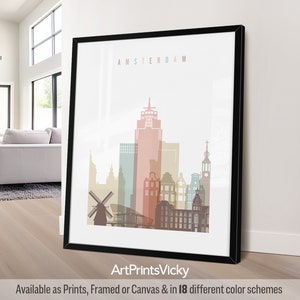 Amsterdam poster, print wall art, Netherlands cityscape, Travel poster, City print, Travel gifts, Office decor | ArtPrintsVicky