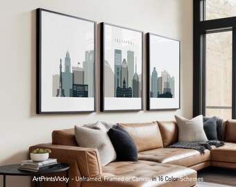 Baltimore 3 Piece Wall Art Prints, Baltimore Skyline Poster Set | ArtPrintsVicky