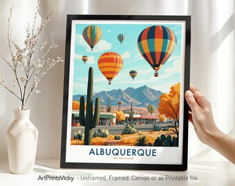 Albuquerque Travel Poster - New Mexico City Print, Albuquerque Cityscape Wall Hanging, Home Decor,  Housewarming Gift