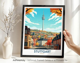 Stuttgart Travel Poster | Stuttgart Print Wall Art | Germany Travel Illustration Art for Home Decor or Gift