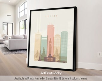 Boston wall art poster, Boston print skyline, Massachusetts travel print, city poster | ArtPrintsVicky