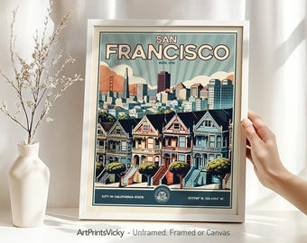 San Francisco Print | San Francisco Poster in Retro Style | San Francisco Skyline Wall Art | Home Decor | Personalised Gift | ArtPrintsVicky