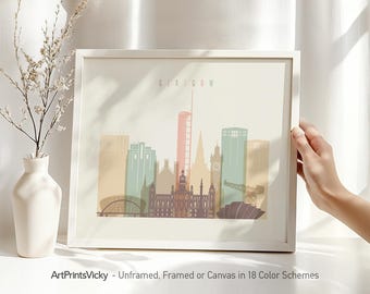 Glasgow print, poster skyline, Scotland wall art cityscape, Travel poster, City print, Travel gifts, Office decor | ArtPrintsVicky