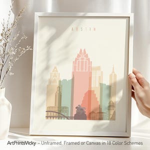 Austin TX print, Austin Skyline poster for home and office decor, Pastel City Prints, Wall Art Travel gifts | ArtPrintsVicky