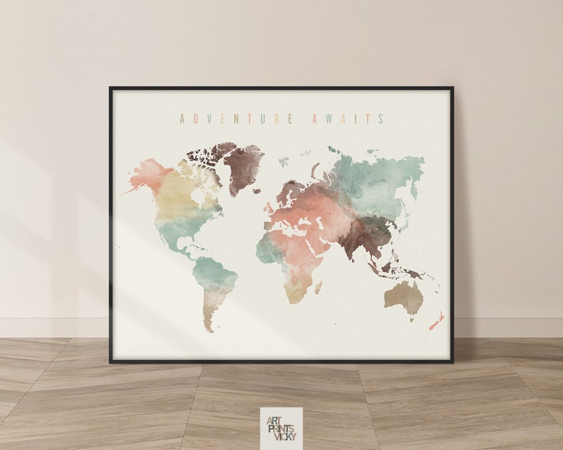 World map poster print Travel gifts wall art Decor for home and office ArtPrintsVicky Adventure Above