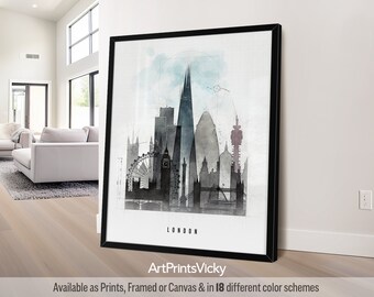 London print, London poster skyline, wall art, Travel poster, City prints, Decor for Home and Office, Personalised Gift | ArtPrintsVicky