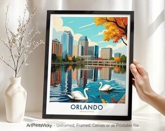 Orlando Skyline Travel Poster – Florida Wall Art Print | Cityscape Decor for Home Decor or Gift