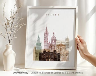 Krakow print, art poster, Krakow skyline, Wall art, Travel poster, Poland cityscape, Watercolor art, Gift, Home Decor | ArtPrintsVicky