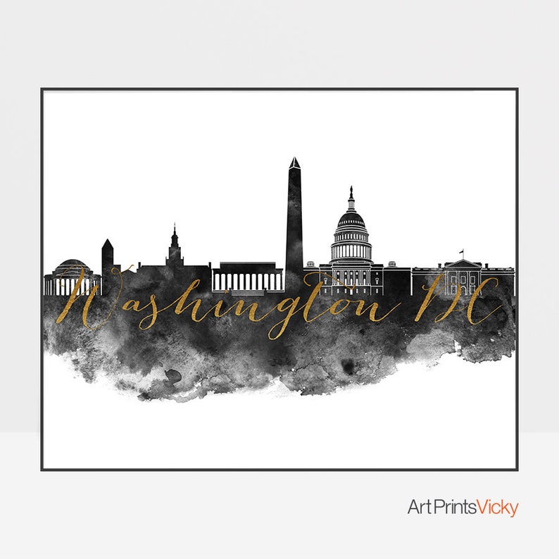Wall Art Washington DC Print Washington DC Skyline Black and Etsy