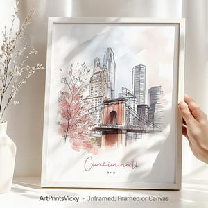Pôster da cidade de Cincinnati | Desenho de impressão de parede com horizonte | Decoração moderna para casa e escritório | ArtPrintsVicky