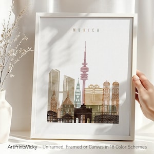 München poster, München print muurkunst, Duitsland stadsgezicht, reiscadeaus, stadsposter, aangepaste prints | KunstPrintsVicky
