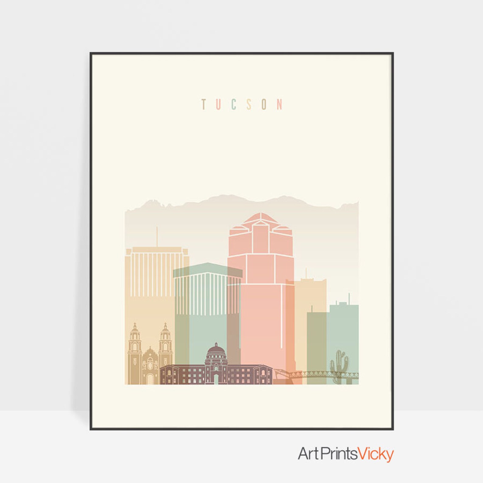 Tucson art Tucson print Tucson skyline poster Travel wall Etsy