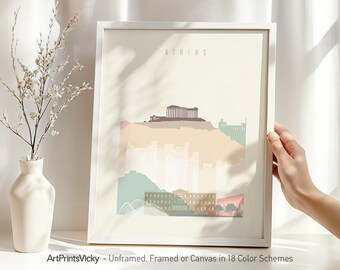 Athens City Poster: Minimalist Print in Pastel Hues | ArtPrintsVicky