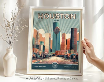 Houston Poster | Houston Skyline Print in Retro Style | Travel Decor for Home and Office | Personalised Gift | ArtPrintsVicky