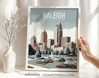 Raleigh NC Art Print | Raleigh Poster | Skyline Wall Art Decor for Homes, Offices, and Unique Travel Gifts | ArtPrintsVicky