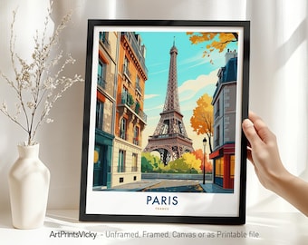 Paris Travel Poster, Paris Print, Eiffel Tower Art, France Cityscape Wall Art Retro for Home of Office Decor, Unique Gift for Her
