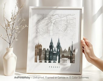 Prague Map Poster - City Map & Skyline Print | ArtPrintsVicky