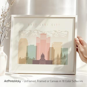 Salt Lake City Minimalist Print in Warm Pastels, Landscape, Framed, Unframed or Canvas | ArtPrintsVicky