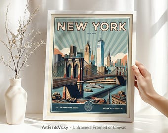 New York Print Wall Art | New York Poster Skyline in Retro Style | NYC Travel Poster | Decor for Home and Office | ArtPrintsVicky