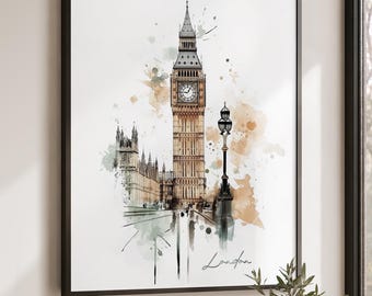 London Art Print, Watercolor Poster, Home or Office Decor