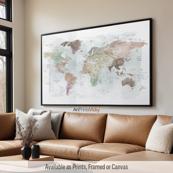 World map wall art, World map poster, Travel Map Print | ArtPrintsVicky