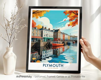 Plymouth Travel Print - England, Plymouth Poster, Cityscape Home Decor, Housewarming Gift