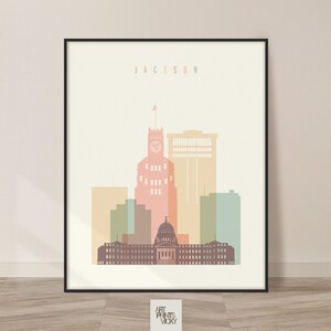 Jackson Mississippi Print, Wall Art Skyline, Travel Poster for Homes, Offices, and Unique Gifts ArtPrintsVicky image 2