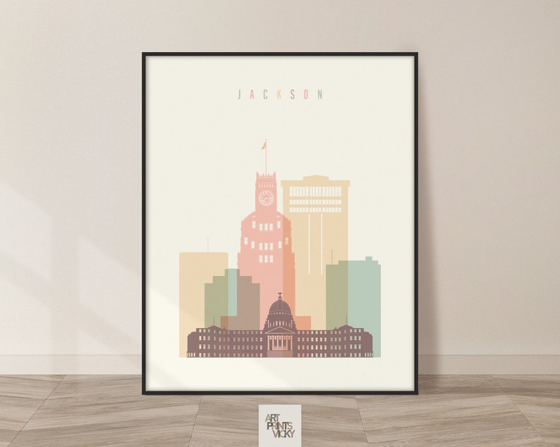 Jackson Mississippi Print, Wall Art Skyline, Travel Poster for Homes, Offices, and Unique Gifts ArtPrintsVicky image 2