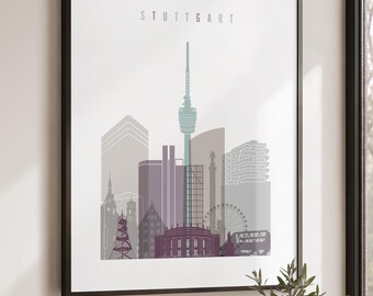 Stuttgart Wall Art Print, Skyline Poster, Cityscape Travel Decor