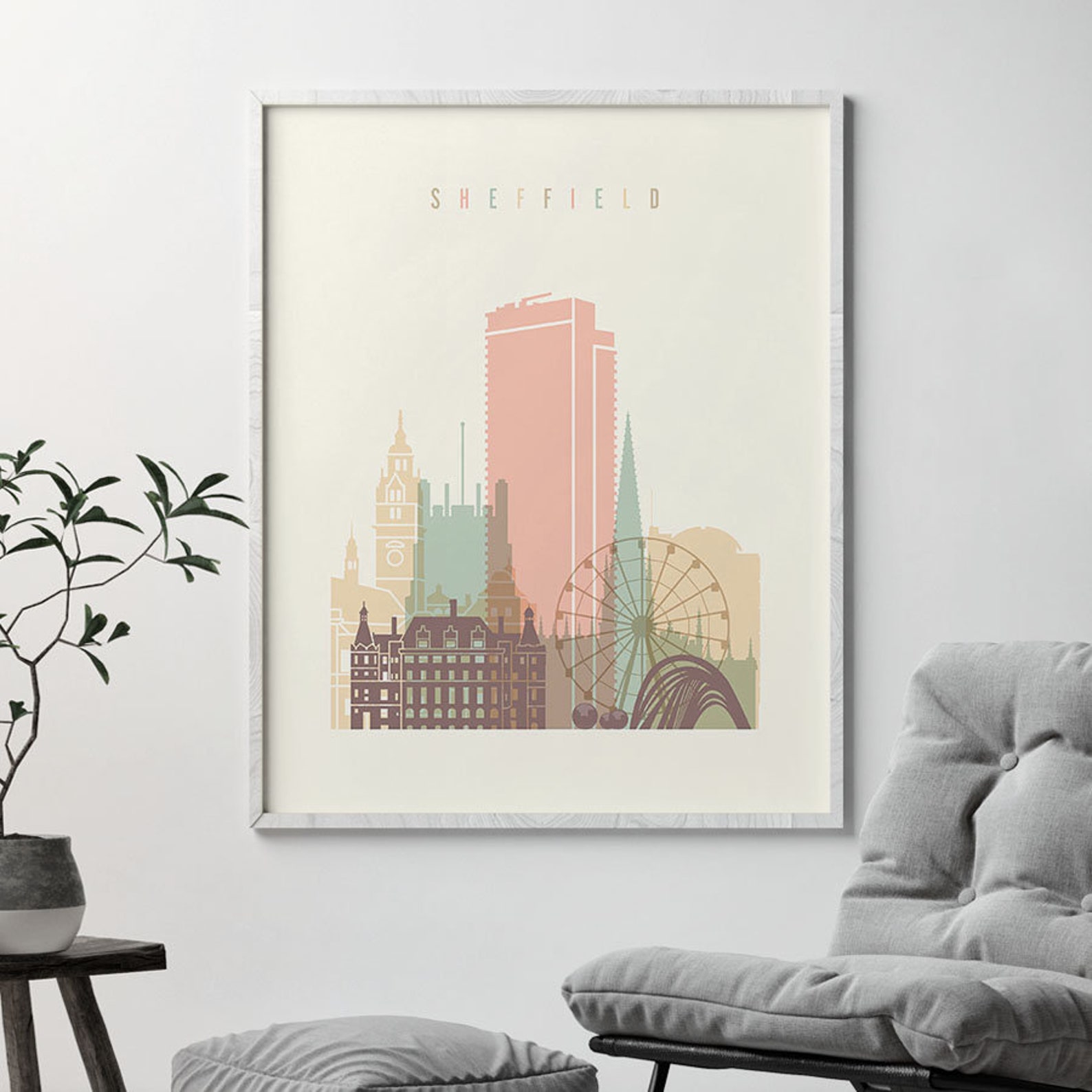 Sheffield print Sheffield skyline poster Travel poster UK Etsy