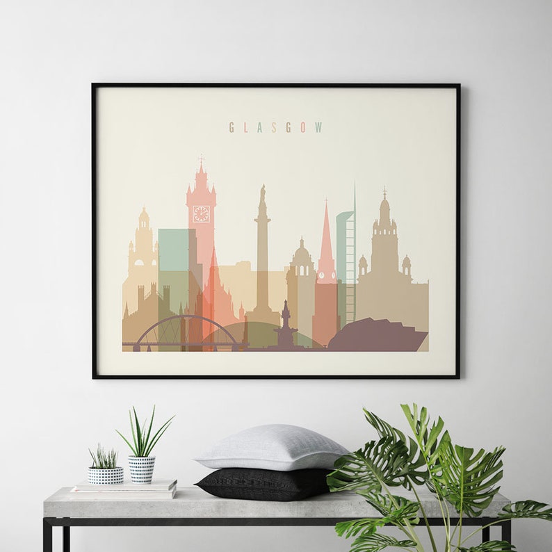Glasgow Skyline Glasgow Print Poster Wall Art Scotland Etsy
