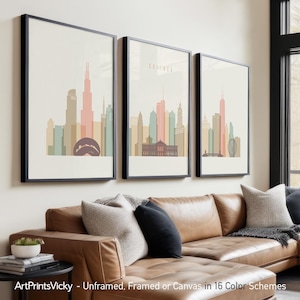 Set di 3 stampe di Chicago, set di poster dello skyline di Chicago / ArtPrintsVicky