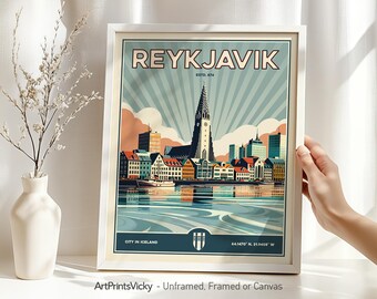 Reykjavik print - Iceland | Reykjavík travel poster in Retro Style | Travel Gifts | Decor for Home and Office | ArtPrintsVicky