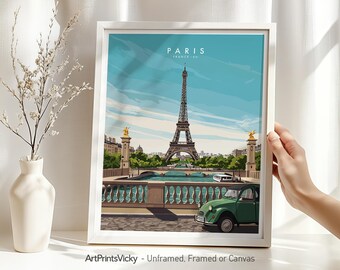 Paris Print, Paris Travel Poster Wall Art Retro, France Cityscape, Home Decor, Wall Hanging city prints, Paris Gift | ArtPrintsVicky