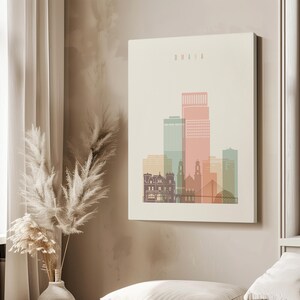 Omaha Modern City Print in Warm Pastels, Vertical, Framed, Unframed or Canvas | ArtPrintsVicky