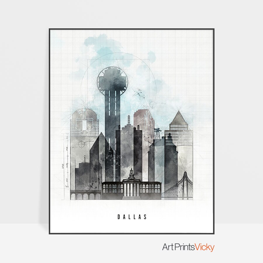 Dallas art Dallas print Dallas skyline Dallas Texas poster Etsy