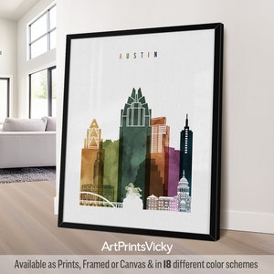 Austin poster, wall art print, Austin Texas cityscape, travel print, city poster | ArtPrintsVicky