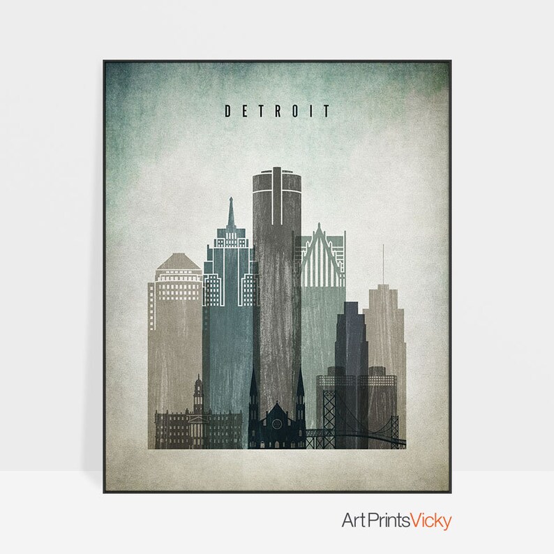 Detroit Wall Art Detroit Print Poster Detroit Skyline Etsy