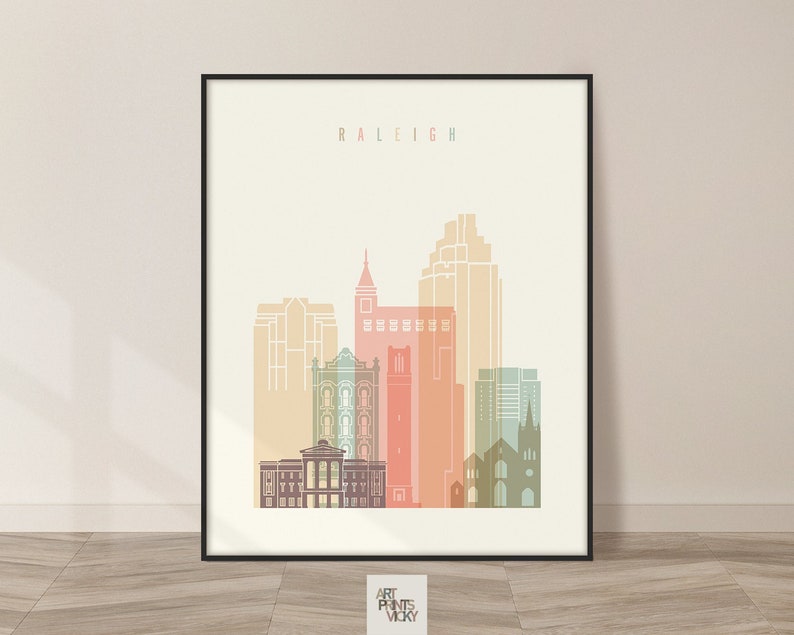 Raleigh print, Wall art poster, Raleigh NC Skyline art, city travel print, Personalised print ArtPrintsVicky image 2