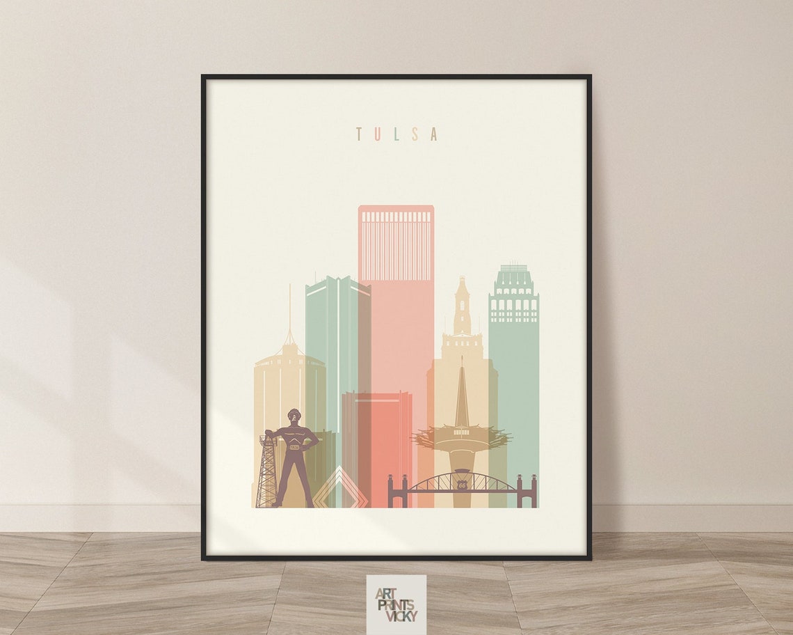 Tulsa Tulsa Print Tulsa Skyline Poster Tulsa Wall Art Etsy
