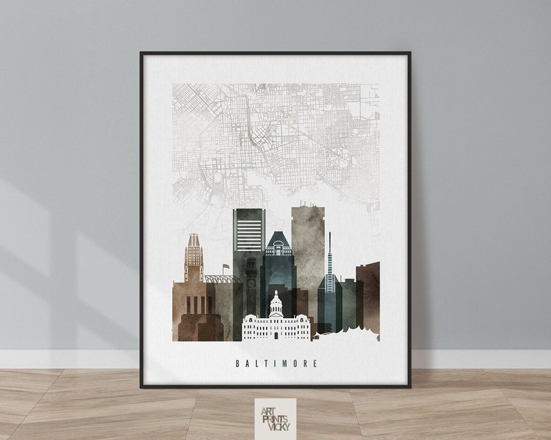 Baltimore Map Baltimore Skyline Print Poster Artprintsvicky Etsy
