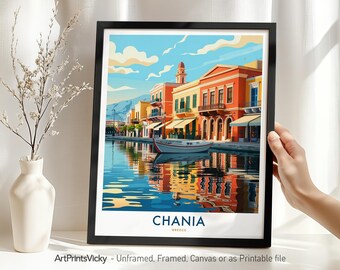 Chania Crete Travel Poster, Chania Print, Greece Wall Art Home Decor, Wall Hanging, Housewarming Gift
