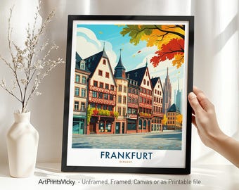 Frankfurt Germany Travel Poster – Skyline Wall Art Print | Cityscape Illustration Home Decor or Gift