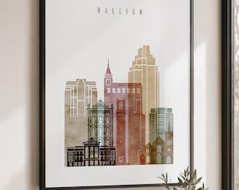 Raleigh NC Wall Art Print, Skyline Poster, Cityscape Travel Decor